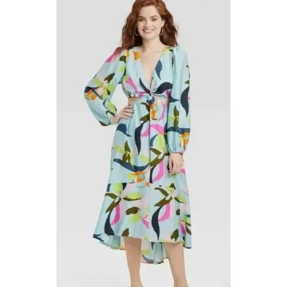 A New Day Long Sleeve Twist Cut Out Dress - XS A New Day Blue Floral Beachy Maxi - Picture 3 of 6